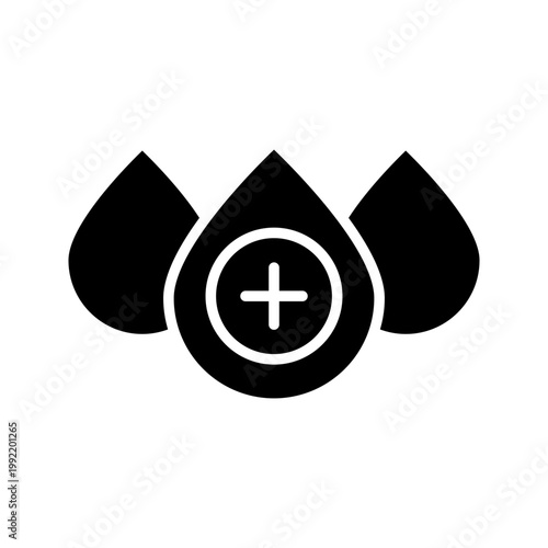 Medical icons of blood drops with plus signs for donation or health concepts