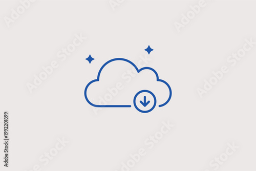 Cloud with a downward arrow representing file downloading from the internet. Technical Vector Illustration for software update progress and digital content retrieval pages.