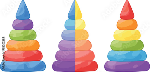 Colorful stacking rings toy illustration set for kids learning game and child development concept design