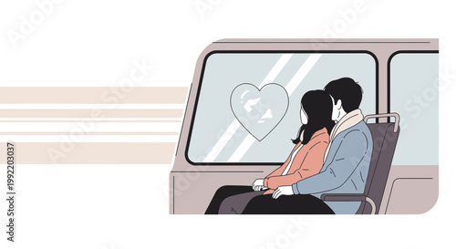 Couple in Train Window Reflection Heart Symbol Love Romance