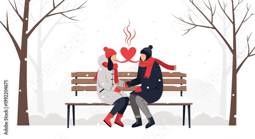 Couple in Winter Park Holding Hands with Heart Symbol Between Them