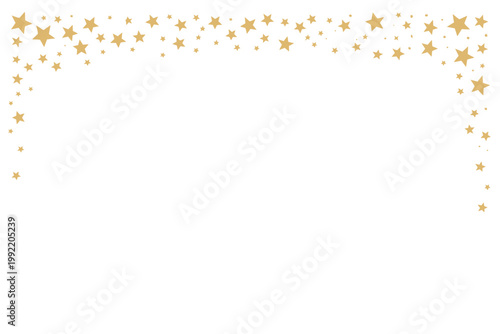 A scattering of golden stars forms a partial frame on a white background