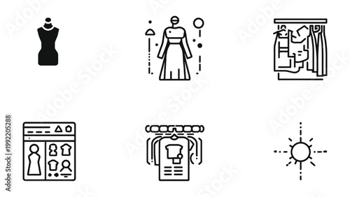 Fashion Icons and Elements: A curated collection of stylish silhouettes of mannequin and clothes design, each evoking the artistry and charm of attire.