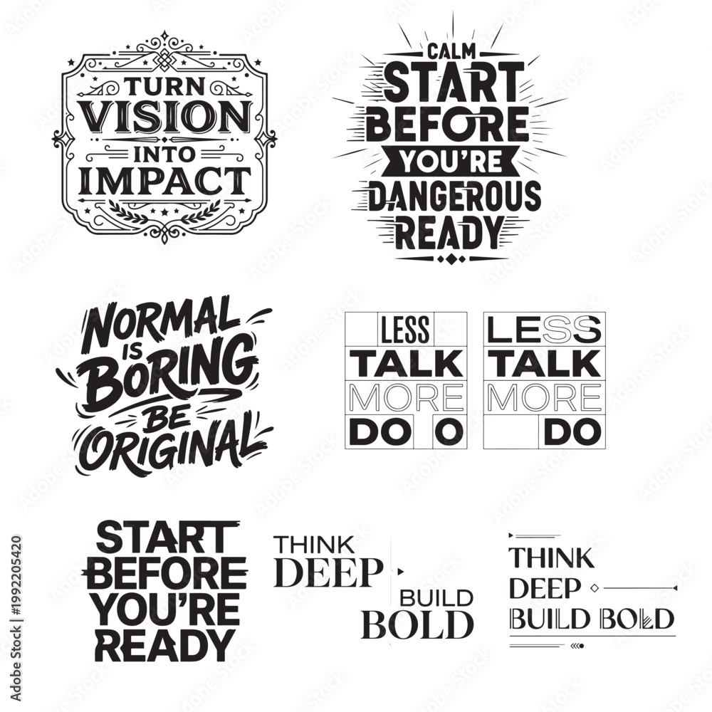 Obraz premium Collection of inspirational motivational quotes and phrases in various typography styles
