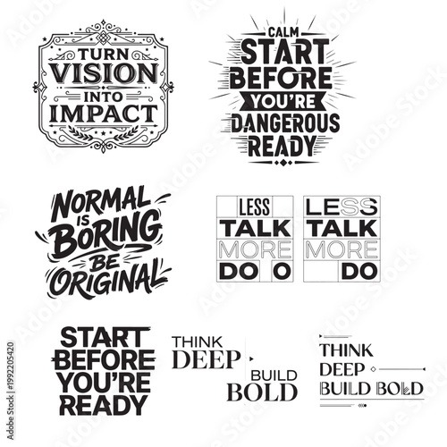 Collection of inspirational motivational quotes and phrases in various typography styles