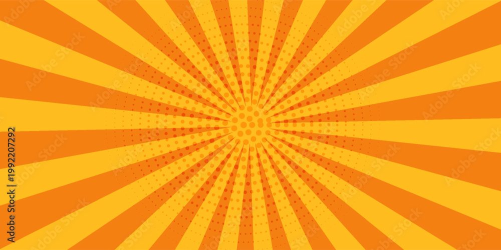 Fototapeta premium Halftone vintage or retro sunburst. Yellow ray stripes