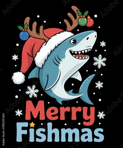 Funny Merry Fishmas Reindeer Santa Hat Fishing Christmas