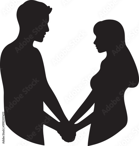 silhouette of a man and woman holding hands