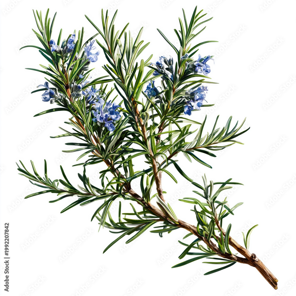 Obraz premium Fresh Rosemary Branch with Blue . AI generative