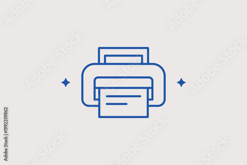 Computer printer producing a document for physical record keeping. Practical Vector Illustration for office equipment manuals and print command interface buttons.