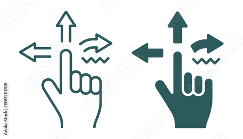 Hand finger gesture icon for multi-directional swipe, touch screen interaction, UI element