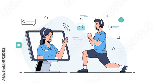 Online Fitness Coaching: Personal Trainer Guides Workout via Video Call