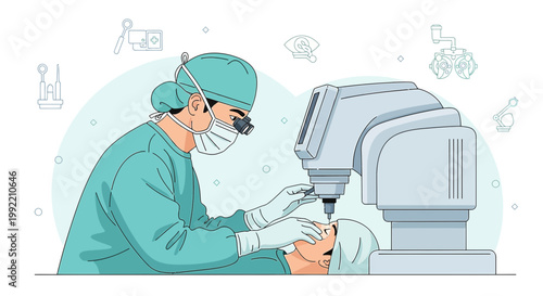 Ophthalmologist Performing Laser Eye Surgery with Advanced Medical Equipment