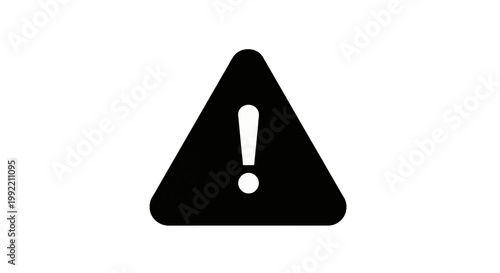 Bold black warning triangle icon featuring a white exclamation mark symbol in the center, isolated on a white background, representing caution, hazard, error, or alert notification.