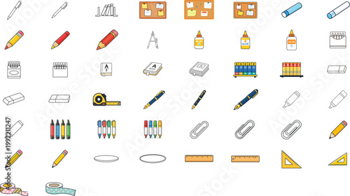 Vector Icon Set Featuring a Minimalist Drafting Compass and Washi Tape Roll with Editable Stroke for Geometry, Architecture, Engineering, Scrapbooking, Crafting, and DIY Stationery Projects