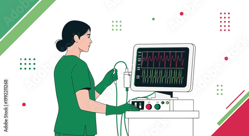 Nurse Monitoring Patient Vital Signs on Medical Monitor in Operating Room