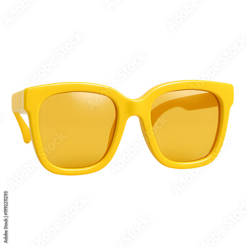 Bright yellow sunglasses with tinted lenses isolated on transparent background
