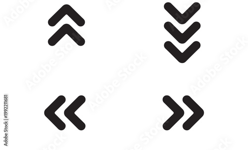 Set of four double chevron arrows pointing up, down, left, and right, representing navigation and direction in a clean, modern graphic design.