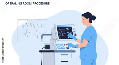 Nurse Monitors Patient Vitals on Medical Equipment in Operating Room