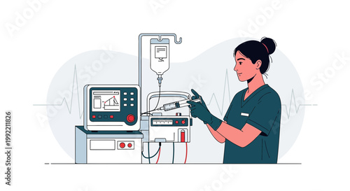 Nurse Operating Medical Equipment for Patient Treatment