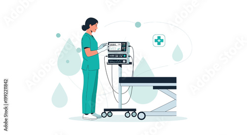 Nurse Operating Medical Equipment in Modern Hospital Room