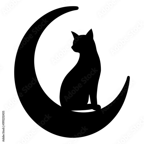 Silhouette Of A Cat Sitting On A Crescent Moon Transparent Background