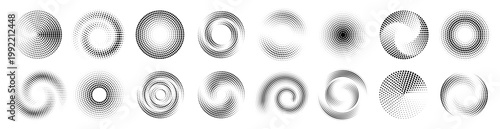 Big Collection of Halftone dots in circle form Shapes. Vector dotted frame sets. Half tones design element