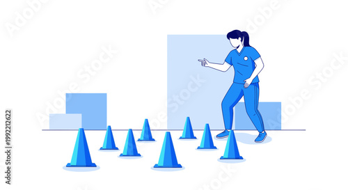 Nurse Practicing Surgical Skills with Cones, Healthcare Training Concept