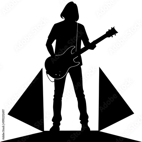Silhouette Of A Guitar Player Performing On Stage Transparent Background