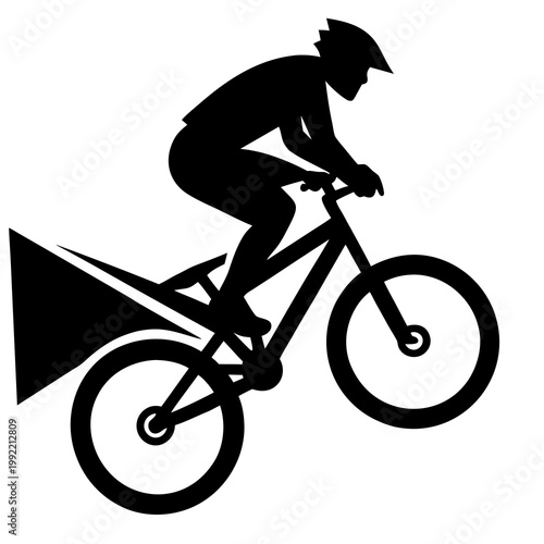 Silhouette Of A Mountain Biker Racing Downhill On Trail Transparent Background