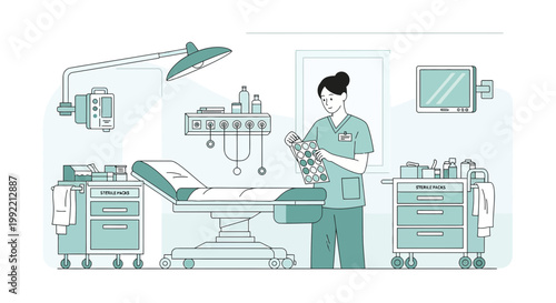 Nurse Preparing Medical Equipment in Modern Examination Room