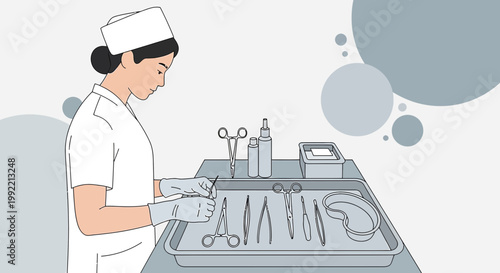 Nurse Preparing Surgical Instruments for Operation in Sterile Environment