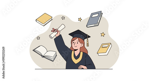 Excited Graduate Celebrating Academic Achievement with Diploma and Graduation Gown.