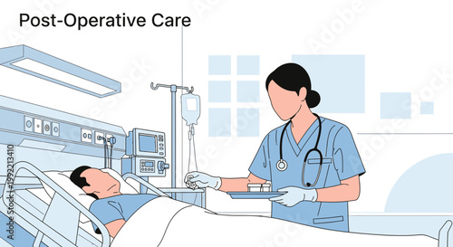 Nurse Providing Post-Operative Care to Patient in Hospital Bed