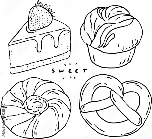 Hand Drawn Sweet Bakery and Pastry Collection Line Art Illustration Set
