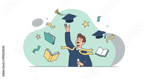 Excited Graduate Tossing Graduation Cap in Celebration of Academic Success.