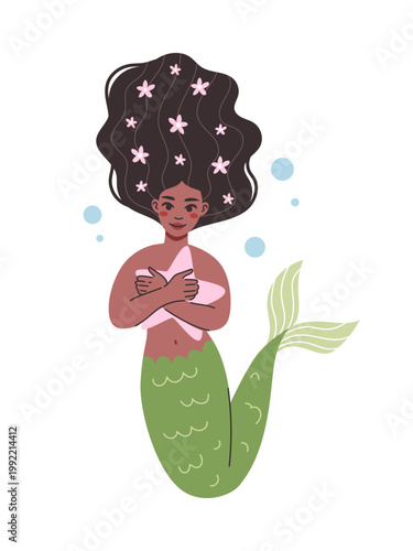 Cute black mermaid illustration,vector.