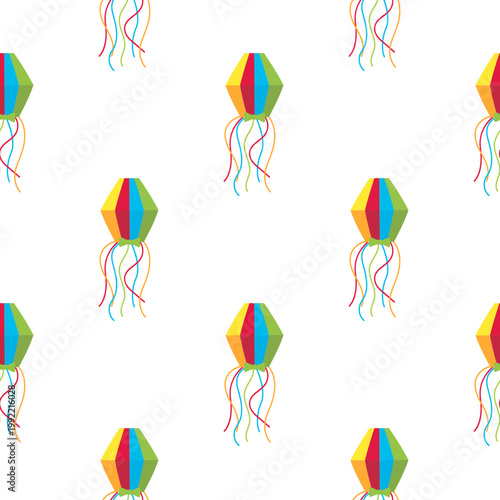 Repeating pattern of colorful lanterns for Sao Joao festivals isolated on transparent background