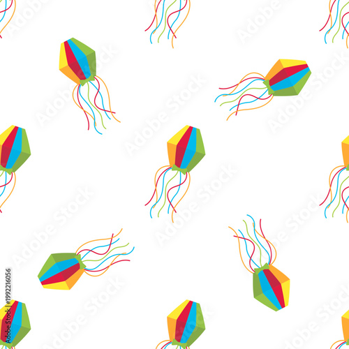 Colorful Festa Junina lanterns pattern isolated on transparent background for Sao Joao celebrations
