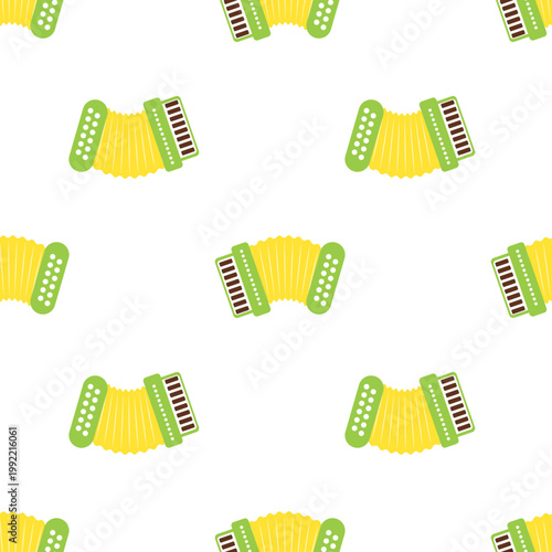 Pattern of yellow accordions for Sao Joao festival celebrations isolated on transparent background