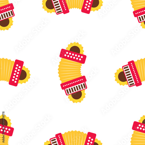 Yellow accordions with red accents in a repeating pattern for Sao Joao celebrations isolated on transparent background