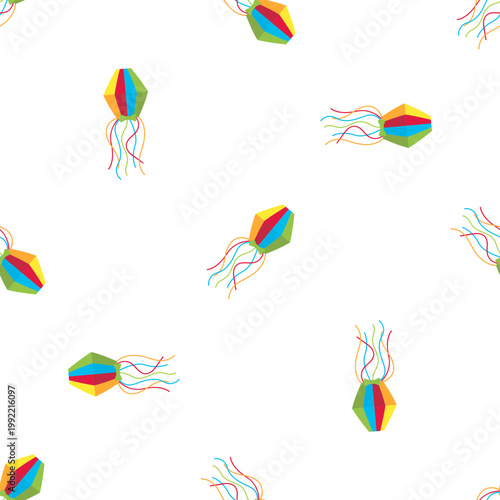Colorful sao joao lanterns with streaming tails isolated on transparent background