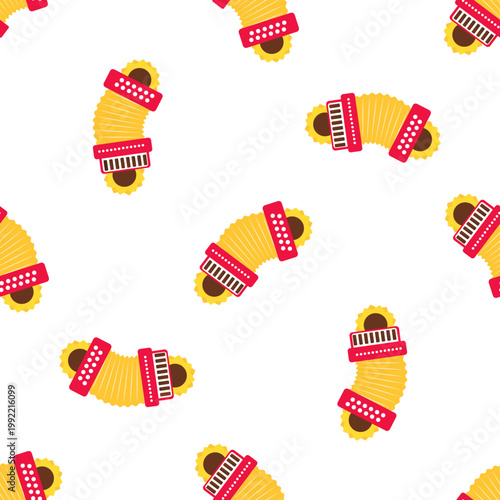 Yellow accordions with red bands representing the spirit of Sao Joao isolated on a transparent background