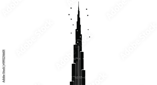Skyscraper stands tall against the sky as a minimalist black and white icon.