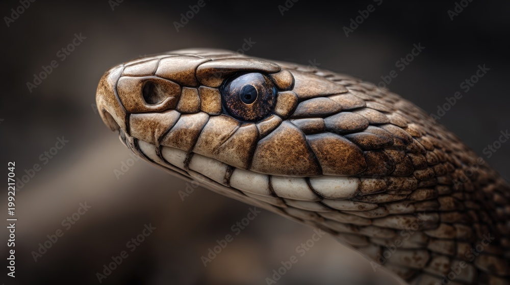 Fototapeta premium High Detail Reptile Portrait of Snake Head in Sharp Focus with Textured Scales