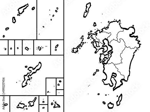 九州・沖縄地図 筆タッチ 県区分 和風 西日本 / A brushstroke map of Kyushu/Okinawa 2