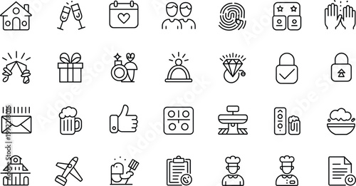 Lifestyle icons set collection daily activity symbols outline vector isolated design elements home celebration communication hobbies