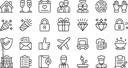 Lifestyle outline icons set collection daily activity symbols home celebration communication hobbies vector isolated design elements