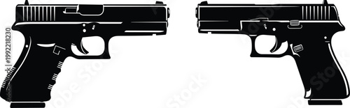 Photography Handgun Silhouette Vector Illustration Featuring Semi Automatic Pistols in Side