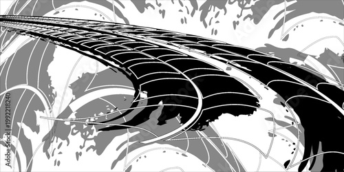 Auto tire tread grunge element. Car and motorcycle tire pattern, wheel tyre tread track.